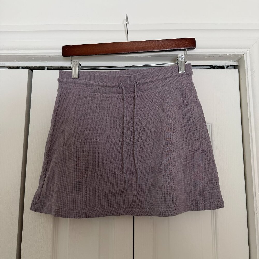 Mauve Ribbed Drawstring Mini Skirt – Casual Fit